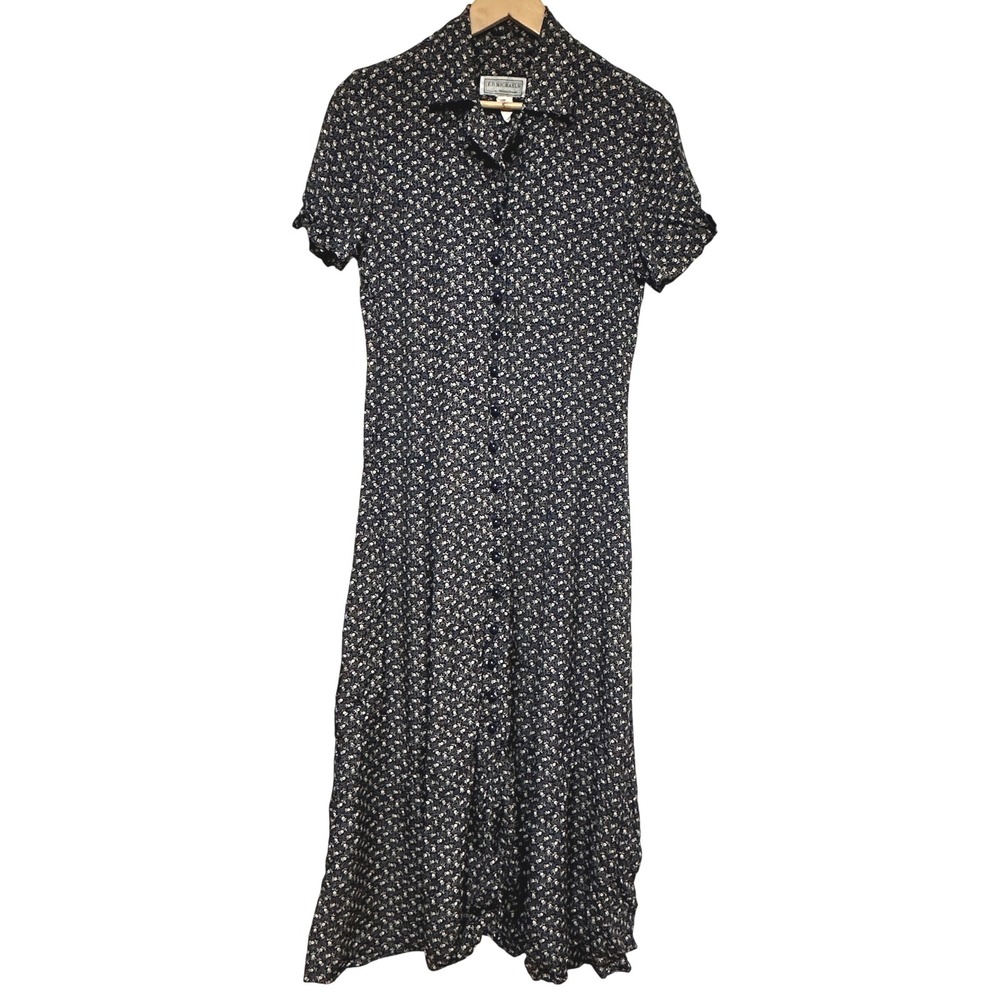 Vintage E.D. Michaels Floral Midi Dress Womens 12 Rayon Button Front Cottage 90s